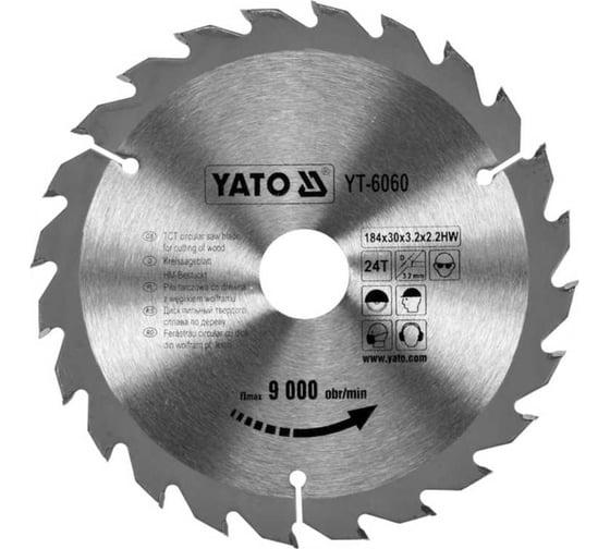 Диск с карбид вольфрамом, 184x30x3,2x2,2/24 зубья YATO YT-6060
