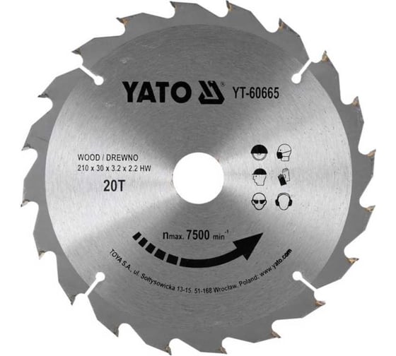 Диск с карбид вольфрамом, 210x30x3,2x2,2/20 зубьев YATO YT-60665