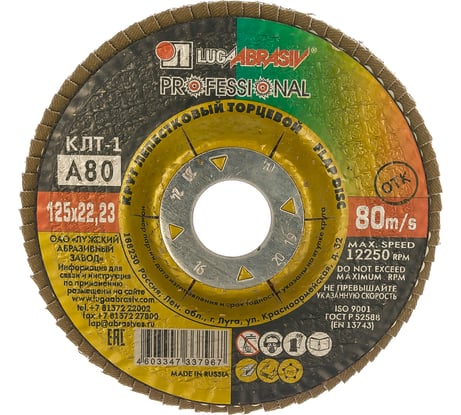 Круг лепестковый торцевой плоский КЛТ1 (125х22 мм; А 80; 14А 20/P80) Луга 4603347337967