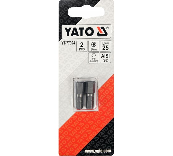 Бита HEX H8, 2 шт, 1/4", 25 мм YATO YT-77924