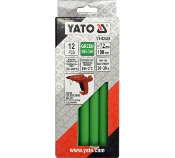 Стержни для клеевого пистолета 7.2x100 мм, 12 шт, зеленые YATO YT-82444