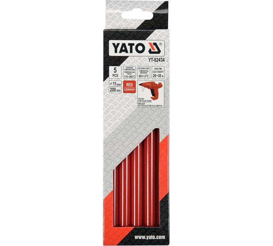 Стержни для клеевого пистолета 11x200 мм, 5 шт, красные YATO YT-82434