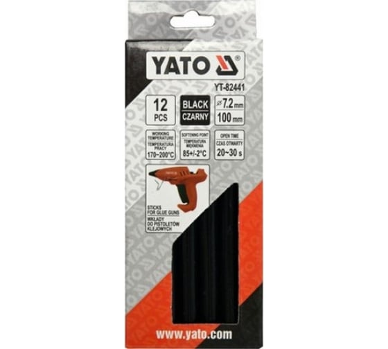 Стержни для клеевого пистолета 7.2x100 мм, 12 шт, черные YATO YT-82441