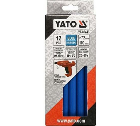 Стержни для клеевого пистолета 7.2x100 мм, 12 шт, синие YATO YT-82443