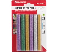 Клеевые стержни, диаметр 11 мм, длина 100 мм, цветные с блестками, комплект 12 шт. BRAUBERG 670321