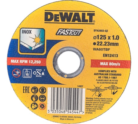 Круг отрезной, быстр рез,125x22.2x1 мм,тип 4 DEWALT DT43902