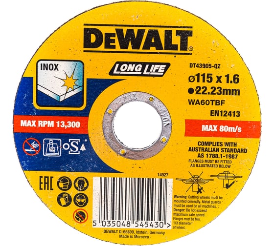 Круг отрезной 115x22.2x1.6 мм,тип 4 DEWALT DT43905