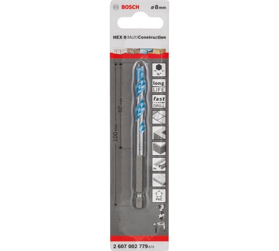 Сверло универсальное HEX-9 Multi Construction (8х60х100 мм) Bosch 2607002779