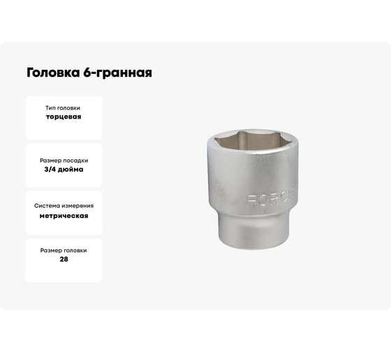 Головка 6 гранная (28 мм, 38 мм, 3/4") FORCE 56528