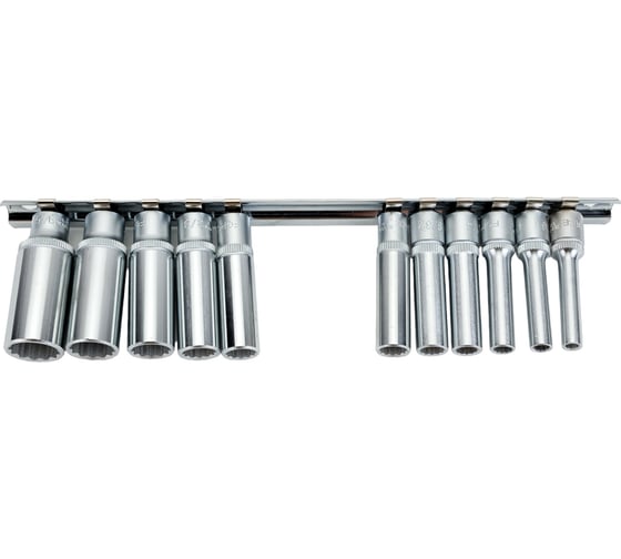 Набор головок 1/4", длинные 12 гранные, дюймовые, на планке,11 шт. FORCE 21110D