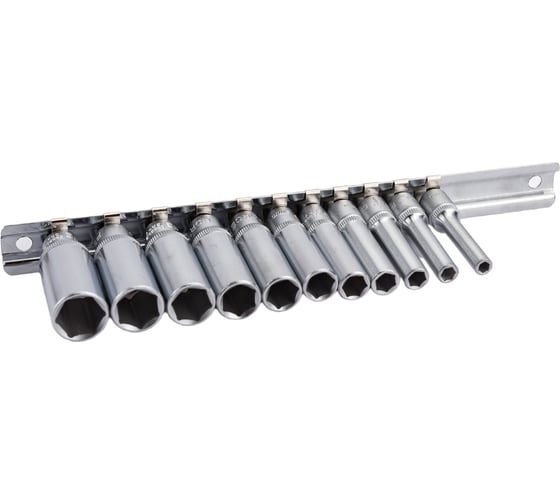Набор головок 1/4", длинные 6 гранные, 4-14 мм, на планке,11 шт. FORCE 21115