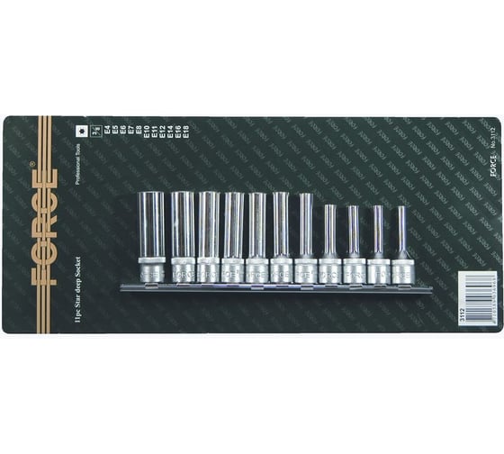 Набор головок 3/8", Е4-Е18, глубокие, 11 шт. FORCE 3112 1