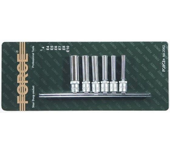 Набор головок 1/4", 50 мм, Е4-Е10, 6 шт. FORCE 2062 1