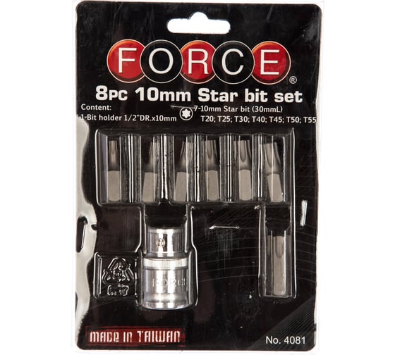 Набор бит Torx 30 мм с держателем (T20; T25; T30; T40; T45; T50; T55) FORCE 4081