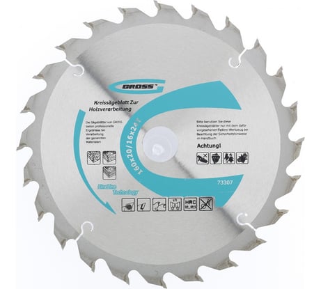 Пильный диск по дереву 160x20/16 мм, 24Т GROSS 73307