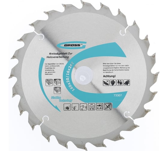 Пильный диск по дереву 160x20/16 мм, 24Т GROSS 73307