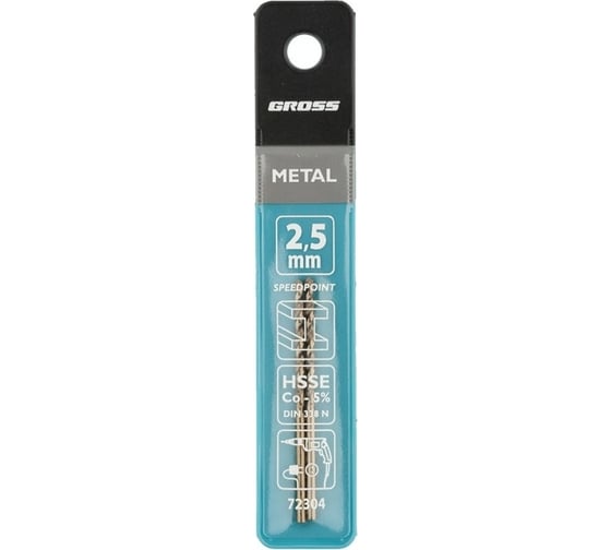 Сверло спиральное по металлу, 2,5 мм, HSS-Co, 2шт. GROSS 72304
