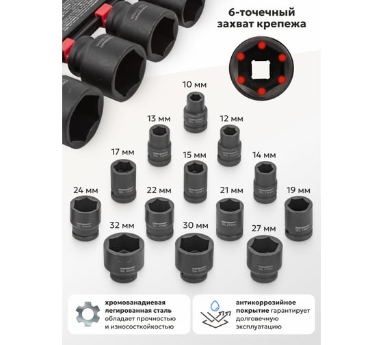 Набор головок ударных 13 предметов, 1/2''DR, на пластиковом держателе Forcekraft FK-4139MPB(52542)
