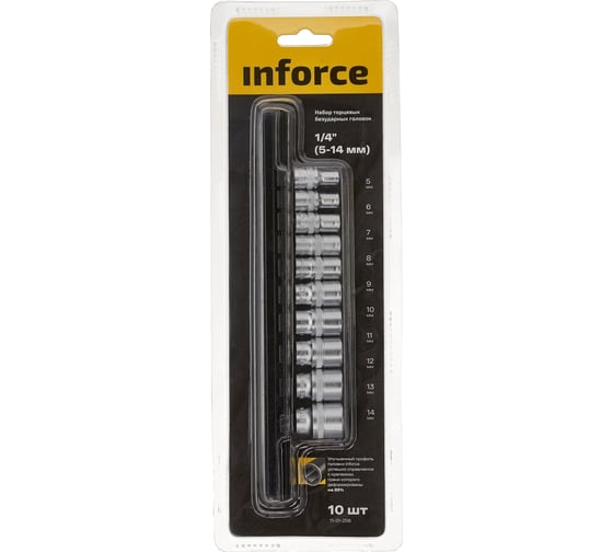 Набор торцевых безударных головок Inforce (10 шт; 5-14 мм; 1/4") 11-01-256