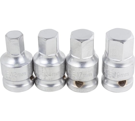 Набор головок-бит HEX 1/2" DR, 4 предмета, L=45 мм (12, 14, 17, 19 мм) Rockforce RF-40917B(51723) 1