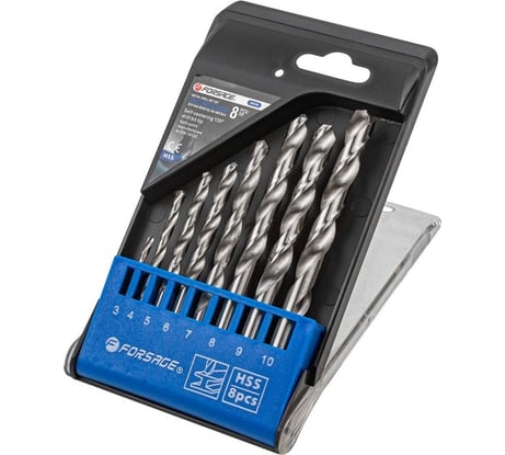 Набор сверл по металлу 8 предметов, HSS (3, 4, 5, 6, 7, 8, 9, 10 мм, в пластиковом футляре) Forsage F-DBS08(19780)
