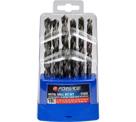 Набор сверл по металлу 19 предметов (1-10 мм, шаг 0.5 мм, в пластиковом футляре) Forsage F-41604(51920)
