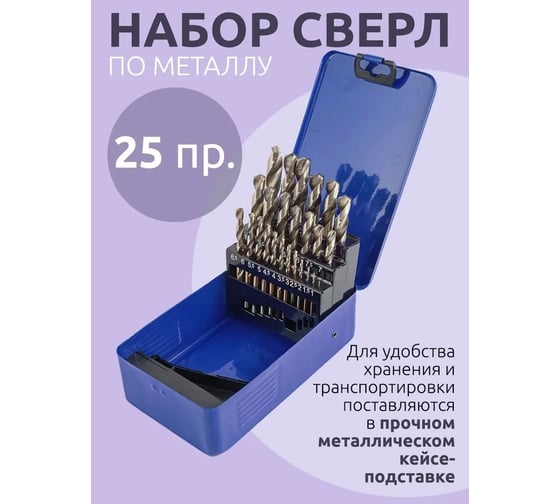 Набор сверл по металлу 25 предметов, HSS 4241 в металлическом футляре Forsage F-924U25(29863)