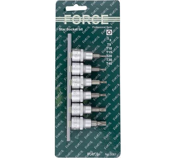 Набор головок бит TORX 6 предметов, 3/8"DR Forsage F-3061(1109) 1