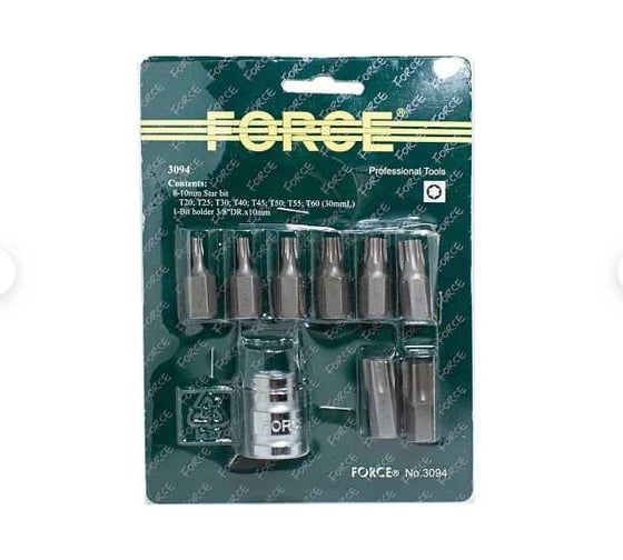 Набор бит TORX с битодержателем 9 предметов, 3/8" Forsage 1119 F-3094
