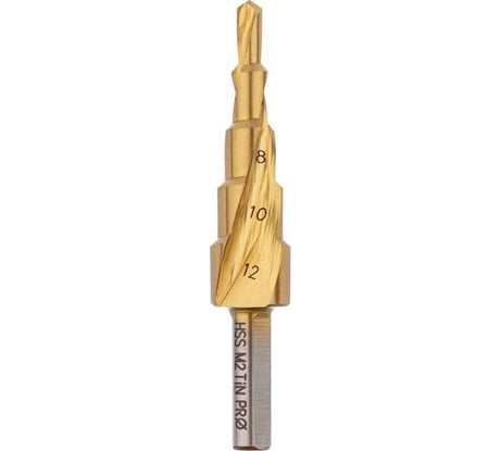 Сверло ступенчатое по стали (4-12 мм, 5 ступеней, HSS-G M2 TIN, хвостовик 6 мм) Профоснастка № 3301 30106001