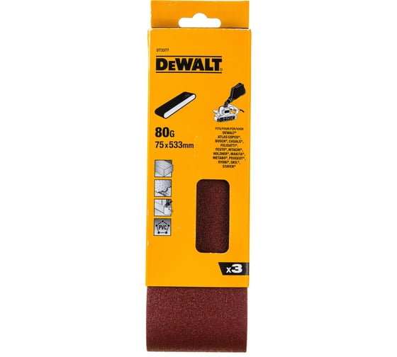 Лента шлифовальная (3 шт; 75х533 мм; 80G) DEWALT DT3377