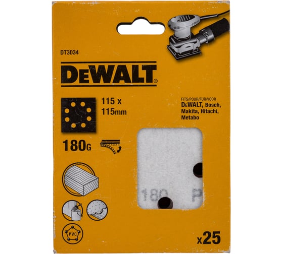 Лист шлифовальный перфорированный (25 шт; 115х115 мм; 180G) DEWALT DT3034