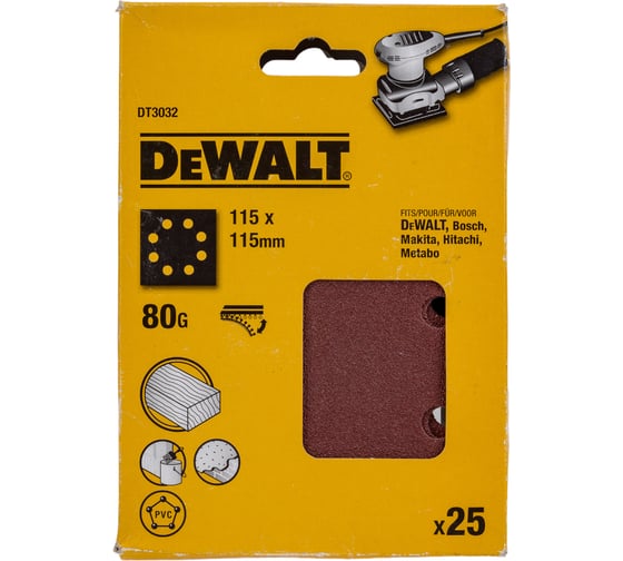 Лист шлифовальный перфорированный (25 шт; 115х115 мм; 80G) DEWALT DT3032