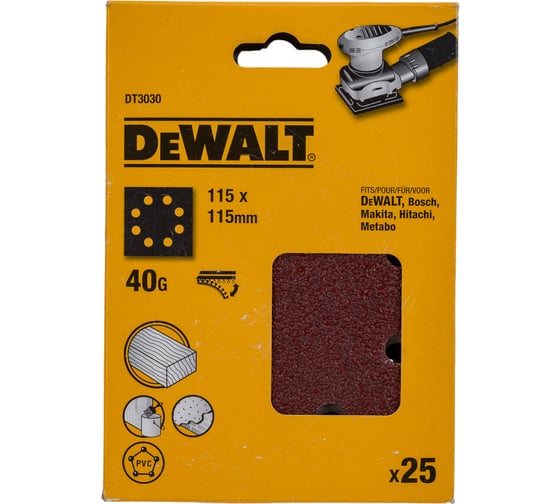 Лист шлифовальный перфорированный (25 шт; 115х115 мм; 40G) DEWALT DT3030