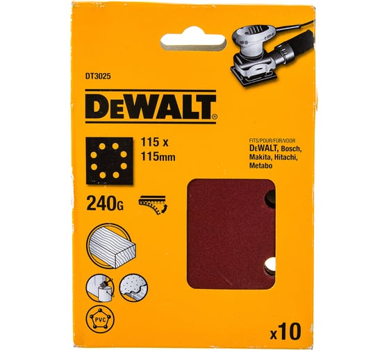 Лист шлифовальный перфорированный (10 шт; 115х115 мм; 240G) DEWALT DT3025 1