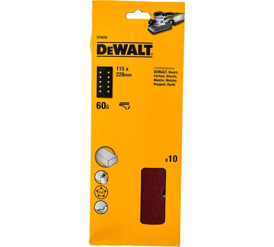 Лист шлифовальный перфорированный (10 шт; 115х228 мм; 60G) DEWALT DT8550