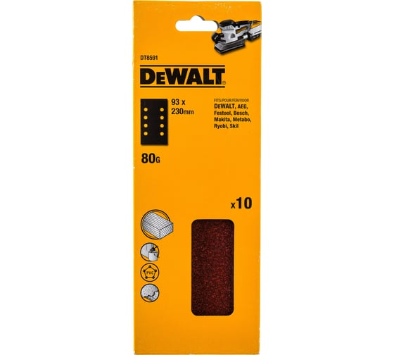 Лист шлифовальный перфорированный (10 шт; 93х240 мм; 80G) DEWALT DT8591