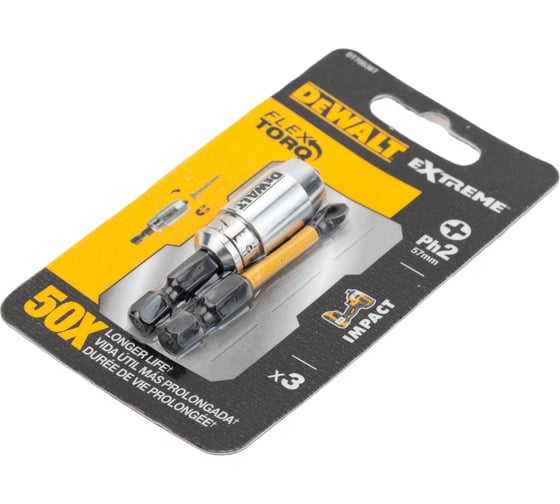 Биты Ph2, 57 мм, 2 шт + держатель MAGNETIC SCREW LOCK DEWALT DT70536T