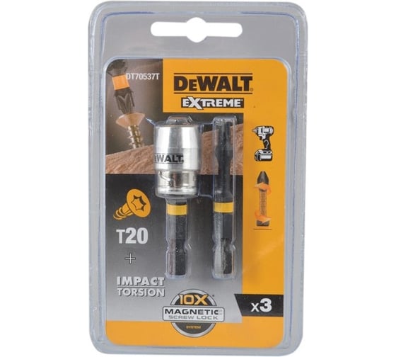 Биты T20, 57 мм, 2 шт + держатель MAGNETIC SCREW LOCK DEWALT DT70537T 1
