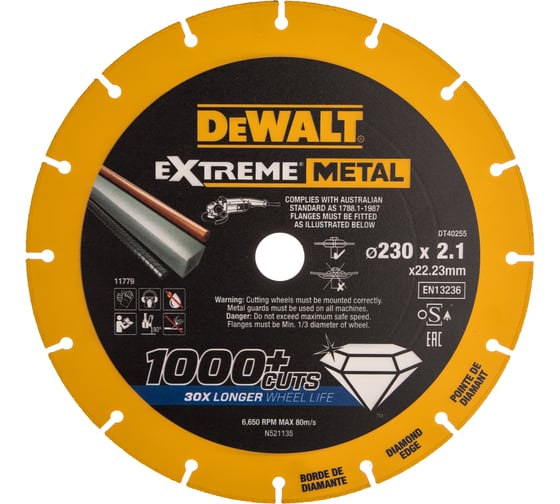 Алмазный диск отрезной по металлу 230x22.2 мм DEWALT DT40255