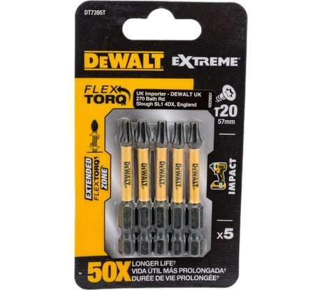 Биты T20х57 мм, 5 шт. DEWALT DT7395T