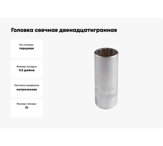Головка свечная двенадцатигранная 21 мм, 1/2" DR, резиновый фиксатор AFFIX AF00242021