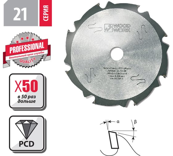 Пильный диск с PCD зубьями 184x2.4x1.6x20 мм, Z=8 WOODWORK 21.184.08