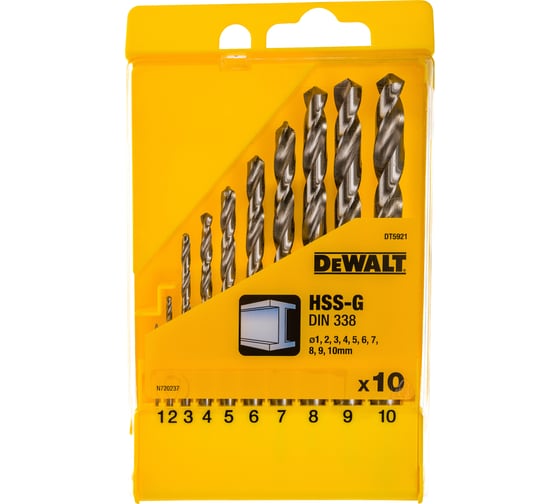 Набор сверл по металлу (1-10 мм, 10 шт., в пластиковой кассете) DEWALT DT5921