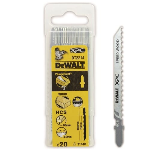 Пилки по дереву HCS (100х75 мм, шаг 4.2, пропил 60 мм, T144D, 20 шт.) DEWALT DT2214
