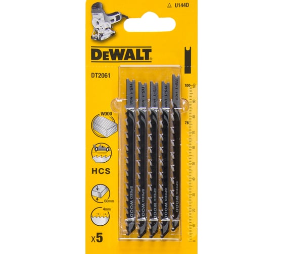 Пилки по дереву HCS (100х76 мм, шаг 4.0 мм, пропил 60 мм, U144D, 5 шт.) DEWALT DT2061