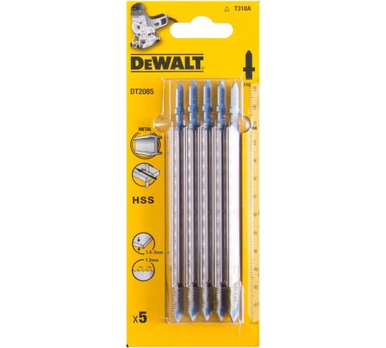 Пилки по металлу HSS (132х108 мм, шаг 1.2 мм, толщина 3 мм, T318A, 5 шт.) DEWALT DT2085