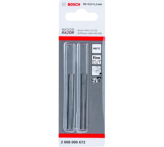 Набор твердосплавных ножей (2 шт; 56х5.5х1.1 мм) для рубанка Bosch 2608000672