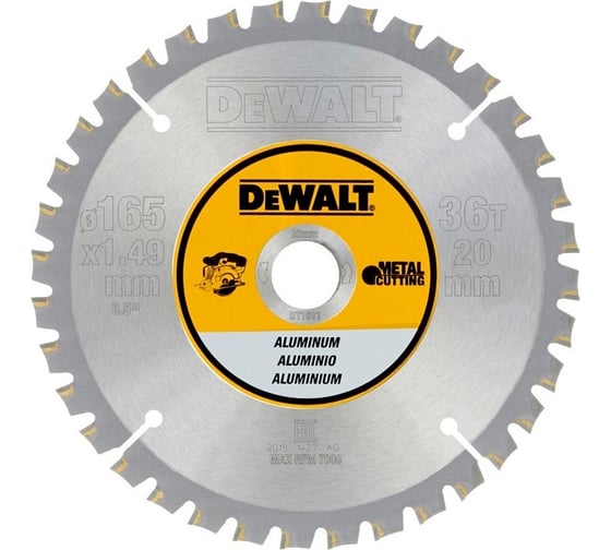 Пильный диск по алюминию 165/20 мм, 36 зубьев FGT3 DEWALT DT1911