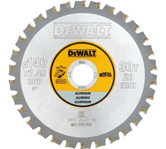 Пильный диск по алюминию 140/20 мм, 30 зубьев FGT3 DEWALT DT1910